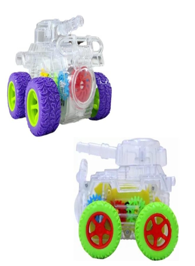 PLUSPOINT 2PC Tank Transparent Vehicle Friction Powered with Light Gear Toy for Kids Boys Girls Birthday Christmas Gift (2 Pieces) - Image 2